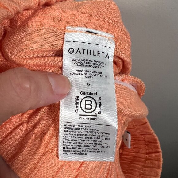 Athleta Cabo Linen Jogger Pants Size 6 Cactus Peach Coral Travel Beach Coastal - Picture 9 of 11